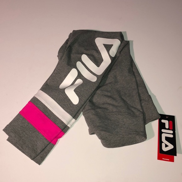 🛍FILA Light Gray/Pink Striped Logo Training Capri - Picture 2 of 4
